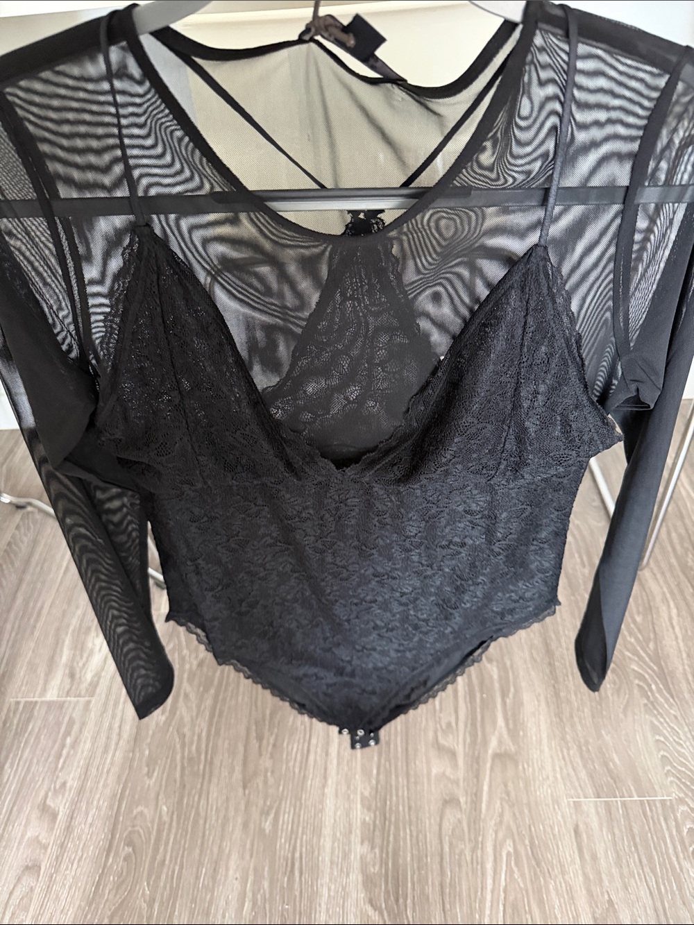 All Saints Sheer Lace Long-Sleeve Bodysuit - Black - Picture 4 of 5